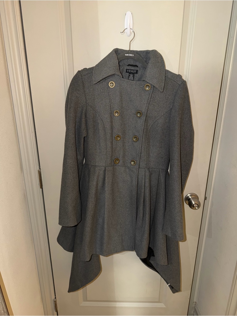 Venus Gray Double-Breasted Peplum Peacoat Coat
